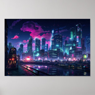 Cyberpunk Tokyo Riverfront Poster