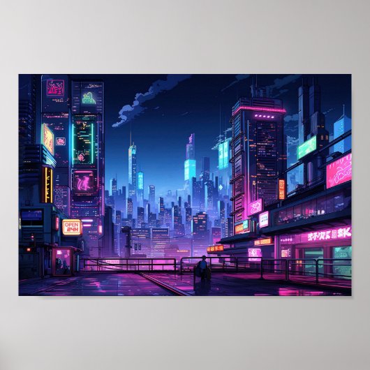 Cyberpunk Tokyo Rooftop Poster (Vorne)