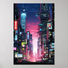 Cyberpunk Tokyo Street Neon Poster