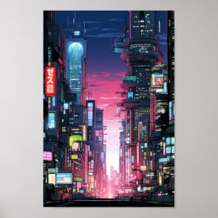 Cyberpunk Tokyo Street Neon Poster