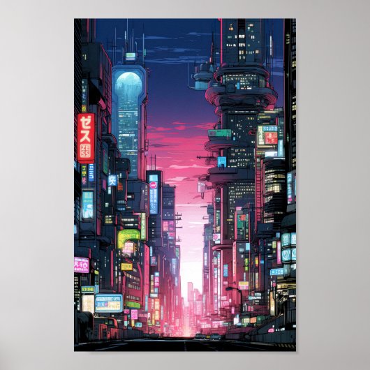 Cyberpunk Tokyo Street Neon Poster (Vorne)