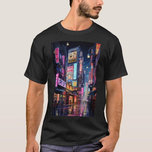 Cyberpunk Tokyo Street Neon T-Shirt (Vorderseite)