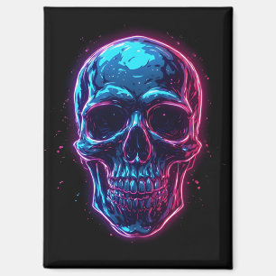 Cyberpunk-Totenschädel-Neon-Synthwave-Glow-Gamer-G Magnet