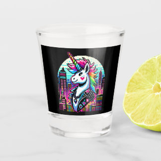 Cyberpunk Unicorn Neon Pixel Art City Design Schnapsglas