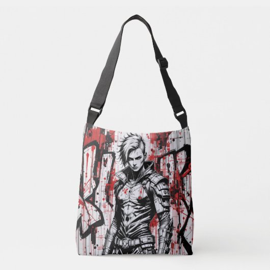 Cyberpunk Warrior Graffiti Crossbody Bag Tragetaschen Mit Langen Trägern (Vorderseite)