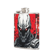 Cyberpunk Warrior Graffiti Flask - Rot, Schwarz Flachmann (Links)