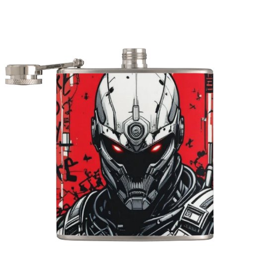Cyberpunk Warrior Graffiti Flask - Rot, Schwarz Flachmann (Geöffnet)