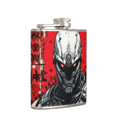 Cyberpunk Warrior Graffiti Flask - Rot, Schwarz Flachmann (Rechts)