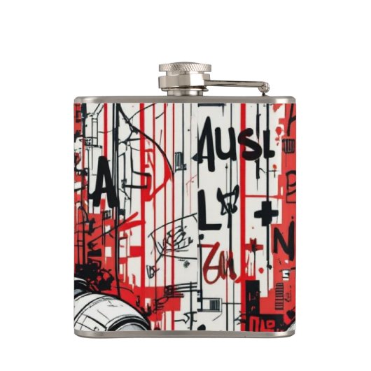 Cyberpunk Warrior Graffiti Flask - Rot, Schwarz Flachmann (Rückseite)