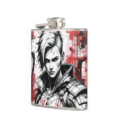 Cyberpunk Warrior Graffiti Flask - Rot, Schwarz Flachmann (Links)