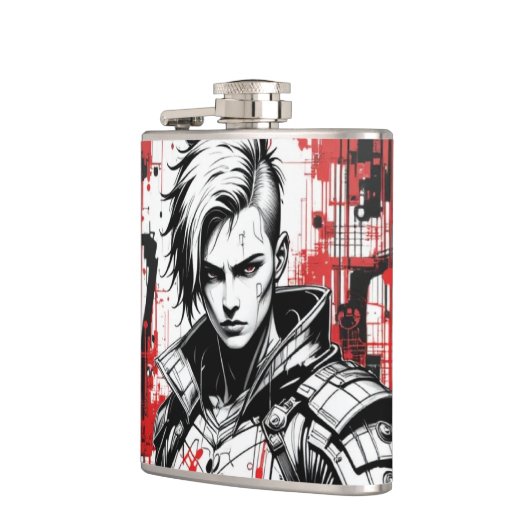 Cyberpunk Warrior Graffiti Flask - Rot, Schwarz Flachmann (Links)
