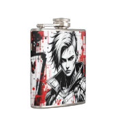 Cyberpunk Warrior Graffiti Flask - Rot, Schwarz Flachmann (Rechts)