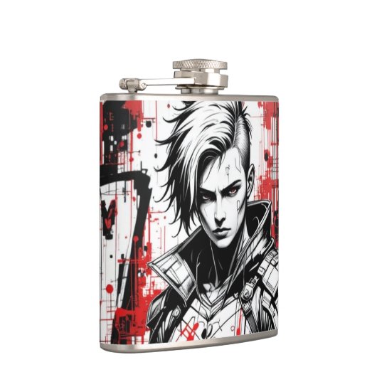 Cyberpunk Warrior Graffiti Flask - Rot, Schwarz Flachmann (Rechts)