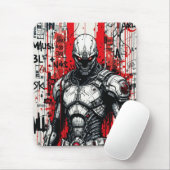 Cyberpunk Warrior Graffiti Mousepad - Rot, Schwarz (Mit Mouse)