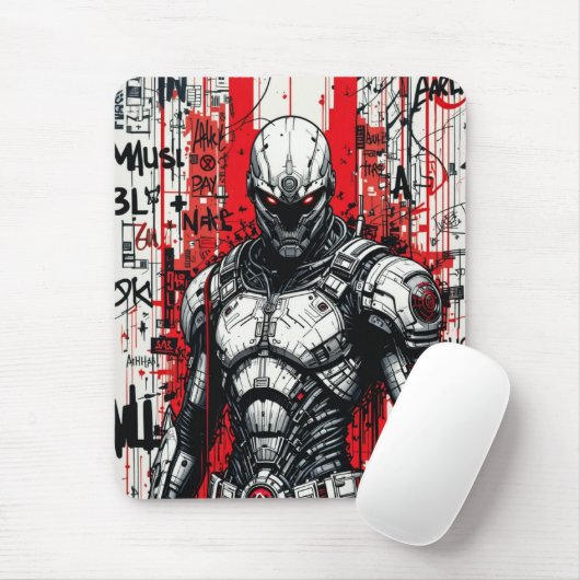 Cyberpunk Warrior Graffiti Mousepad - Rot, Schwarz (Mit Mouse)
