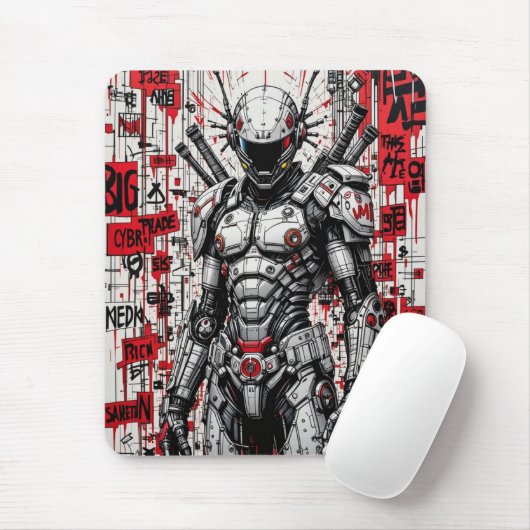 Cyberpunk Warrior Graffiti Mousepad - Rot, Schwarz (Mit Mouse)