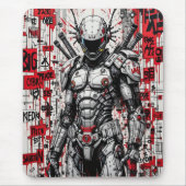 Cyberpunk Warrior Graffiti Mousepad - Rot, Schwarz (Vorne)