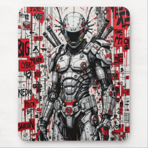 Cyberpunk Warrior Graffiti Mousepad - Rot, Schwarz