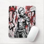 Cyberpunk Warrior Graffiti Mousepad - Rot, Schwarz (Mit Mouse)