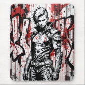 Cyberpunk Warrior Graffiti Mousepad - Rot, Schwarz (Vorne)