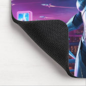 Cyberpunk Warrior Mouse Pad Neon Cityscape Design Mousepad (Ecke)