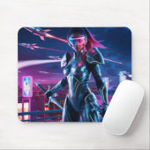 Cyberpunk Warrior Mouse Pad Neon Cityscape Design Mousepad (Mit Mouse)
