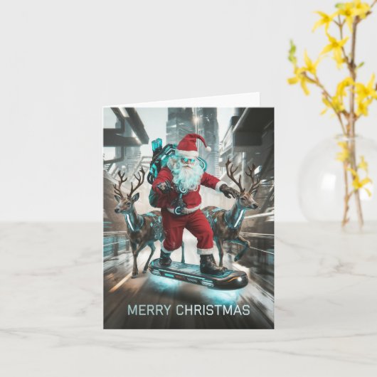 Cyberpunk Weihnachtsmann Karte (Gelbe Blume)