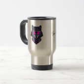 Cyberpunk Wolf Neon Art Personalizable Name Mug - Reisebecher (Vorderseite Links)