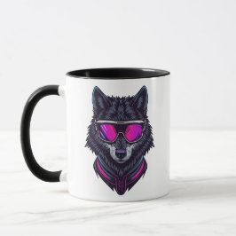 Cyberpunk Wolf Neon Art Personalizable Name Mug - Tasse
