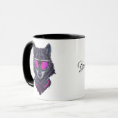 Cyberpunk Wolf Neon Art Personalizable Name Mug -  Tasse (Vorderseite Links)