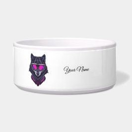 Cyberpunk-Wolf-Neon-Kunst Personalisierbarer Namen Napf