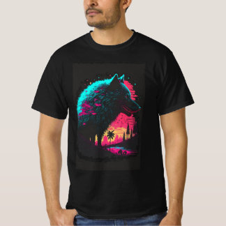 Cyberpunk Wolf Spirit - Neon Wilderness T-Shirt