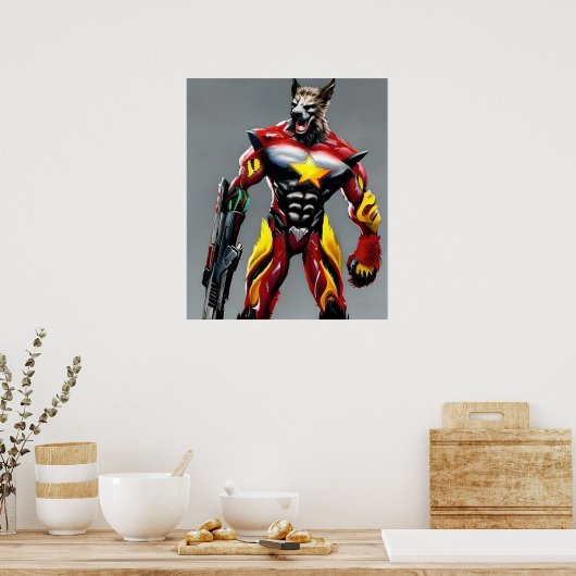Cyberpunk Wolf, Werwolf Art Digital Download Poster (Küche)