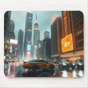 Cyberpunk-Wolkenkratzer-Stadt-Autos Mousepad