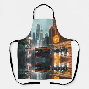 Cyberpunk-Wolkenkratzer Stadt Autos Schürze