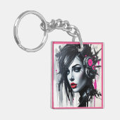 Cyberpunk Woman - Edgy Sci-Fi Art Schlüsselanhänger (Vorderseite links)