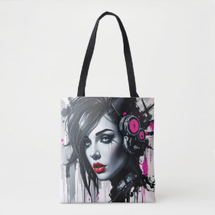 Cyberpunk Woman - Edgy Sci-Fi Art Tasche