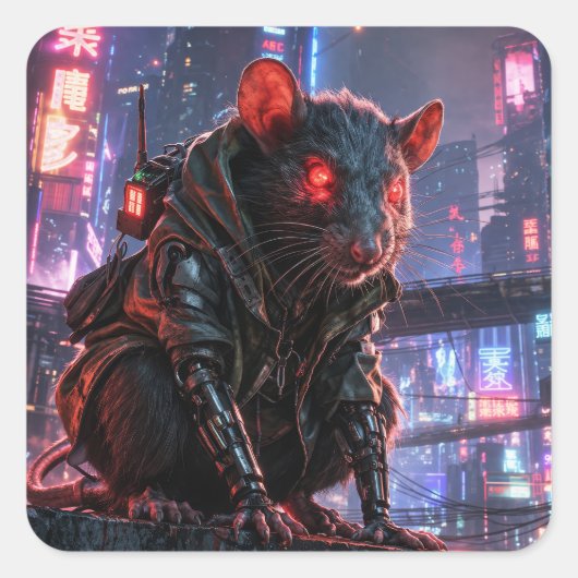 CyberRatte Quadratischer Aufkleber (Vorderseite)
