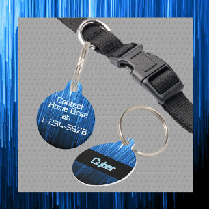 Cyberspace Techno Blau und Schwarz Personalisiert Haustiermarke
