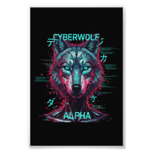 Cyberwolf Alpha Futuristischer Neon-Cyberpunk-Wo Fotodruck