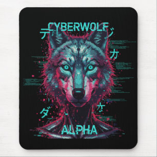 Cyberwolf Alpha   Futuristischer Neon-Cyberpunk-Wo Mousepad