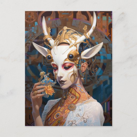 Cyborg Antelope Woman Robot Science Fiction Postkarte (Vorderseite)