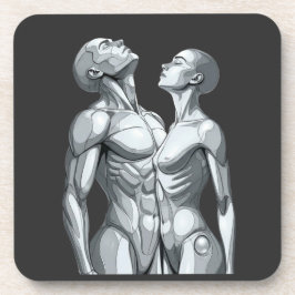 Cyborg Couple Square Hard Plastic Coasters Getränkeuntersetzer
