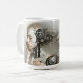 Cyborg-Frau KI-Kunst Kaffeetasse (Vorderseite Links)