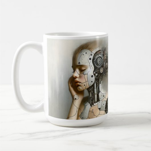 Cyborg-Frau KI-Kunst Kaffeetasse (Links)