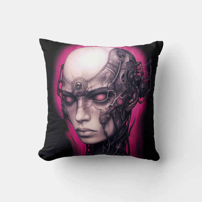 Cyborg Girl Cool Teen Pink Neon Kissen (Vorderseite)