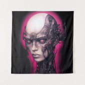 Cyborg Girl Cool Teen Pink Neon Wandteppich (Vorderseite)