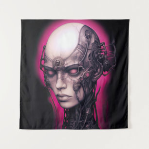 Cyborg Girl Cool Teen Pink Neon Wandteppich