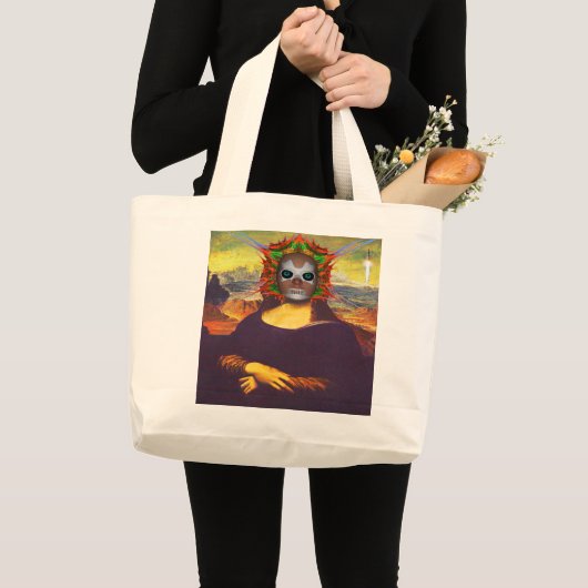 Cyborg Mona Lisa Large Tote Bag Jumbo Stoffbeutel (Vorderseite (Produkt))