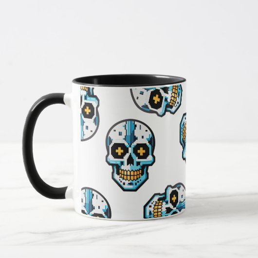 Cyborg-Pixel-Schädelmuster Tasse (Links)